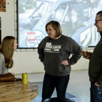 Alumni socialize and drink together at the Fowling Fun Event